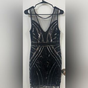 Main Strip Elegant Black and Silver Mini Dress